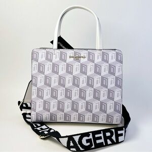 KARL LAGERFELD PARIS Maybelle Zip Top Satchel Shoulder Bag in White / Gray